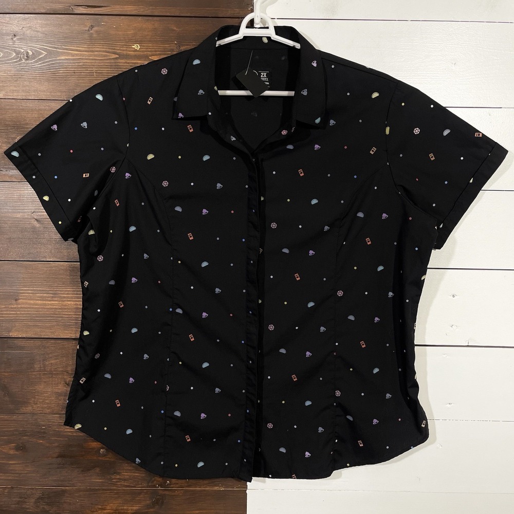 Taco Bell Womens Black Button-Up Shirt Rainbow Taco & Hot Sauce Employee Size 2X